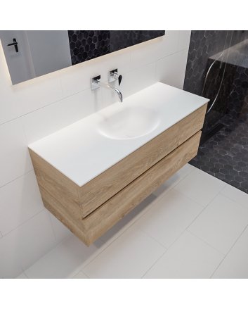 Mondiaz Vica 120 badmeubel washed oak 2 lades Moon midden geen kraangat