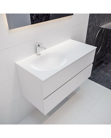Mondiaz Vica 100cm badmeubel talc 2 lades wastafel Moon links met 1 kraangat