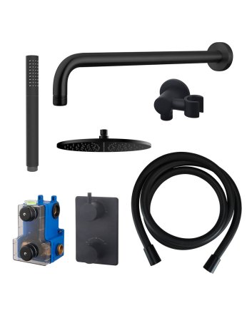 Caral inbouwthermostaat compleet met hoofddouche 30 cm en staafhanddouche mat zwart