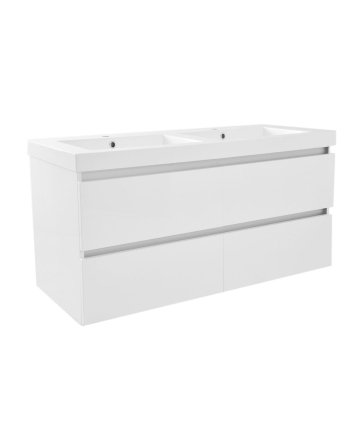 Wiesbaden Vision wastafel dubbel met 2 kraangaten 120x46x5,5 cm kunstmarmer glans wit