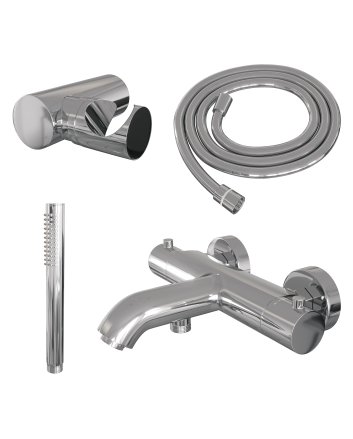 BRAUER Chrome Edition opbouw baddouche thermostaatkraan SET 03 met wandhouder en staaf handdouche en doucheslang chroom