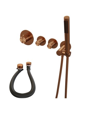 BRAUER Copper Carving thermostatische inbouw badkraan SET 01 met badvulcombinatie en staaf handdouche en doucheslang en wandaansluitbocht koper geborsteld PVD