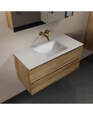 Mondiaz Aivy 100cm badmeubel Chai, wastafel Talc solid surface midden zonder kraangat met spiegelkast