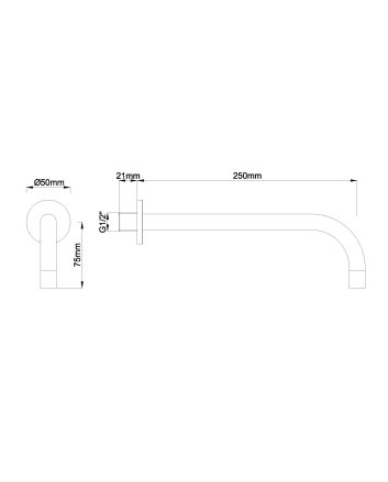 SLIM 18mm uitloop rond 25cm 1/2" chroom