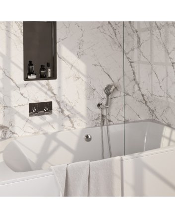 BRAUER Chrome Edition thermostatische inbouw badkraan met drukknoppen SET 04 met badvulcombinatie en 3-standen handdouche en doucheslang en wandaansluitbocht chroom