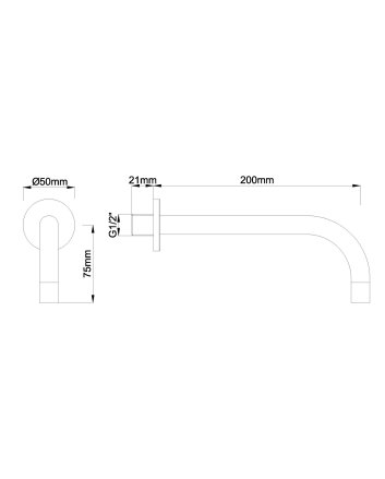 SLIM 18mm uitloop rond 20cm 1/2" chroom