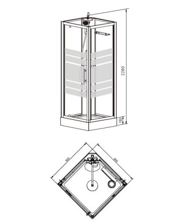 Thermo complete douchecabine 80x80x218 alu  5mm glas