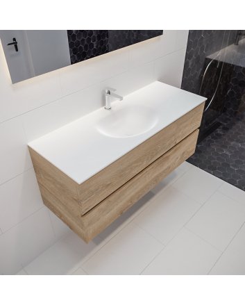 Mondiaz Vica 120 badmeubel washed oak 2 lades wastafel Moon midden 1 kraangat
