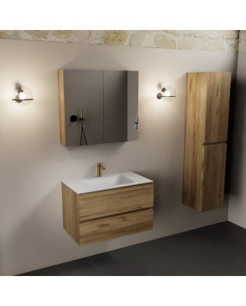 Mondiaz Aivy 80cm badmeubel Chai, wastafel Talc solid surface midden 1 kraangat met spiegelkast
