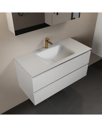 Mondiaz Aivy 100cm badmeubel Talc, wastafel Talc solid surface midden 1 kraangat met spiegelkast