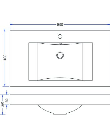Wiesbaden Tigris wastafel enkel met 1 kraangat 80x46x8 cm kunstmarmer glans wit