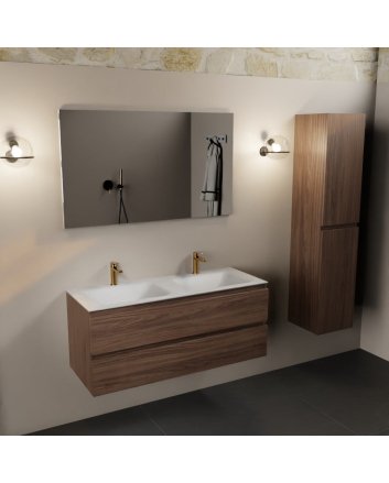 Mondiaz Aivy 120cm badmeubel Mocha, wastafel Talc solid surface dubbel 2 kraangaten