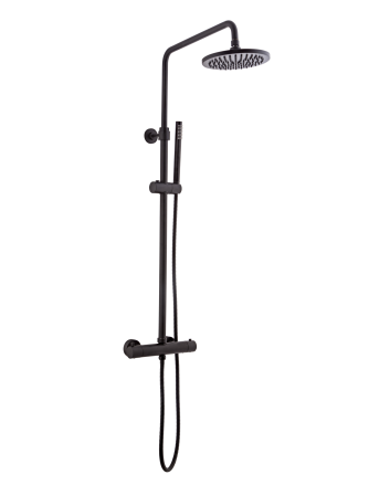 Sani DeLuxe Doucheset opbouw thermostatisch (in hoogte verstelbaar) rond Mat Zwart douchekop 25 cm