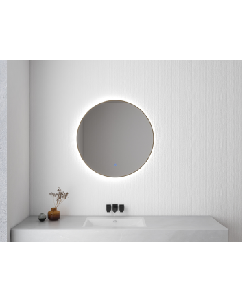 Wiesbaden Novi ronde spiegel met LED, dimbaar 80 cm geborsteld messing