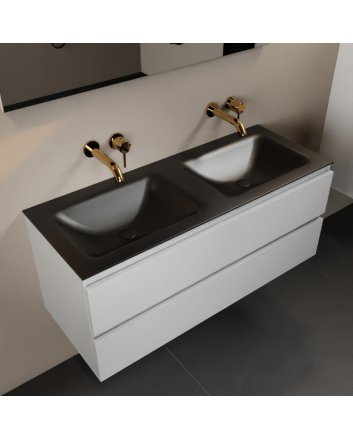 Mondiaz Aivy 120cm badmeubel Talc, wastafel Urban solid surface dubbel zonder kraangat met spiegel