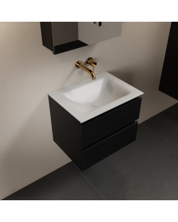 Mondiaz Aivy 60cm badmeubel Urban, wastafel Talc solid surface midden zonder kraangat met spiegelkast