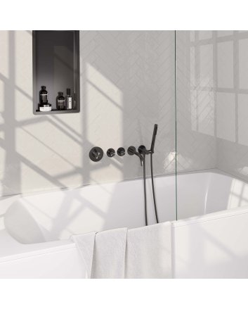BRAUER Gunmetal Carving thermostatische inbouw badkraan SET 01 met uitloop en staaf handdouche en doucheslang en wandaansluitbocht gunmetal geborsteld PVD