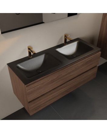 Mondiaz Aivy 120cm badmeubel Mocha, wastafel Urban solid surface dubbel 2 kraangaten