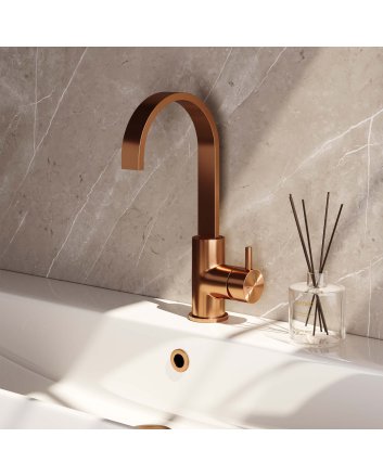 BRAUER Copper Edition hoge opbouw wastafelmengkraan met draaibare platte uitloop model B koper geborsteld PVD