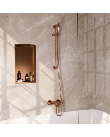 BRAUER Copper Carving opbouw baddouche thermostaatkraan SET 01 met glijstang en staaf handdouche en doucheslang koper geborsteld PVD