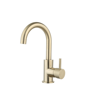 Sani DeLuxe Wastafelmengkraan opbouw Largo met draaibare uitloop Goud Geborsteld met geribbeld knop
