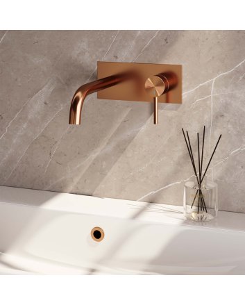 BRAUER Copper Edition inbouw wastafelmengkraan met gebogen uitloop en afdekplaat model A1 koper geborsteld PVD