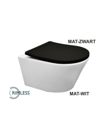 Vesta wandcloset rimless mat wit met Shade slim toiletzitting softclose en quick release mat zwart