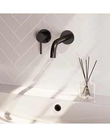 BRAUER Black Carving inbouw wastafelmengkraan met gebogen uitloop en rozetten model A2 mat zwart