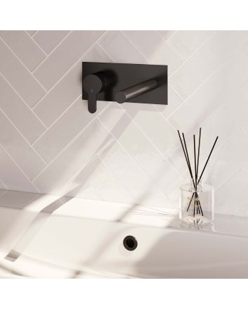 BRAUER Black Edition inbouw wastafelmengkraan met rechte uitloop en afdekplaat model D2 mat zwart