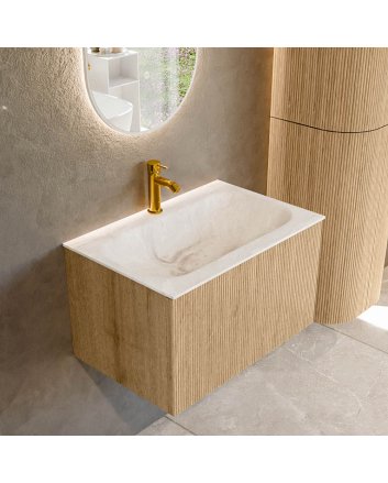 Mondiaz Kurve-Dlux 70cm badmeubel kleur Oak met 1 lade en 0 deuren. Wastafel Big small Midden 1 kraangat Frappe.