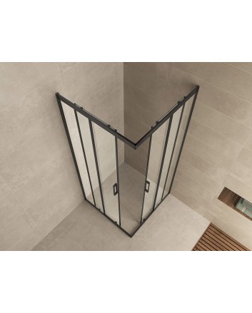 Skyline hoekinstap cabine met 2 schuifdeuren 800 x 800 x 2000 x 8 mm nano helder glas/mat zwart