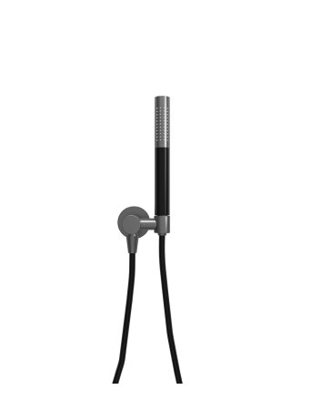 UniMatch handdoucheset met staafhanddouche 1 stand, doucheslang en wandaansluitbocht gunmetal/mat zwart