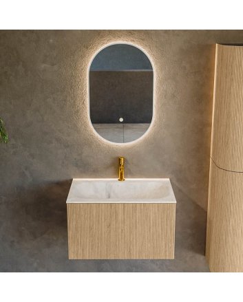 Mondiaz Kurve-Dlux 70cm badmeubel kleur Oak met 1 lade en 0 deuren. Wastafel Big small Midden 1 kraangat Frappe.