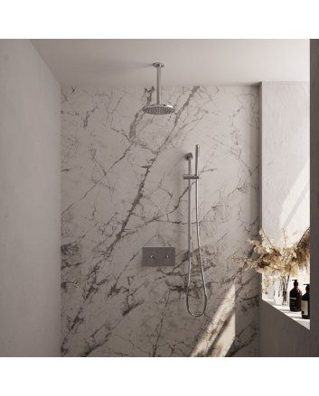 BRAUER Chrome Carving thermostatische inbouw regendouche met drukknoppen SET 65 met 20 cm douchekop en plafondarm en staaf handdouche en doucheslang en geïntegreerde glijstang chroom