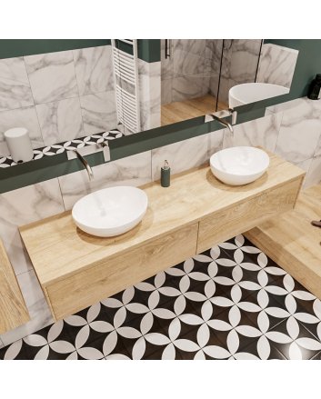 Mondiaz Lush 180 badmeubel washed oak 2 lades Barco dubbel geen kraangat