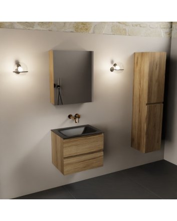 Mondiaz Aivy 60cm badmeubel Chai, wastafel Urban solid surface midden zonder kraangat met spiegelkast