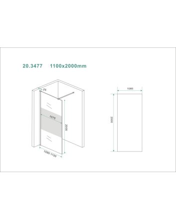 Slim glasplaat 1100 x 2000 x 8 mm nano helder glas met melkglas middenband