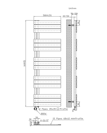 160x50 cm - 755W - Ecorad E-Slide - Programeerbaar Thermostaat - Elektrisch Designradiator - Mat Zwart