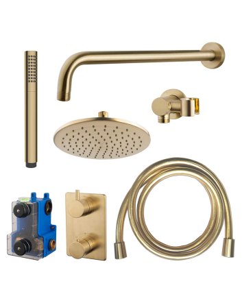 Caral inbouwthermostaat compleet met hoofddouche 25 cm en staafhanddouche geborsteld messing