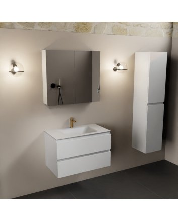 Mondiaz Aivy 80cm badmeubel Talc, wastafel Talc solid surface midden 1 kraangat met spiegelkast