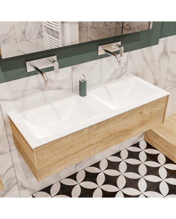 Mondiaz Lush 120 badmeubel washed oak 1 lade wastafel dubbel geen kraangat
