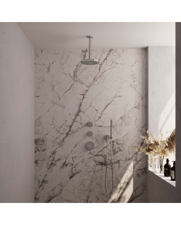 BRAUER Chrome Edition thermostatische inbouw regendouche SET 05 met 20 cm douchekop en plafondarm en staaf handdouche en doucheslang en wandaansluitbocht chroom