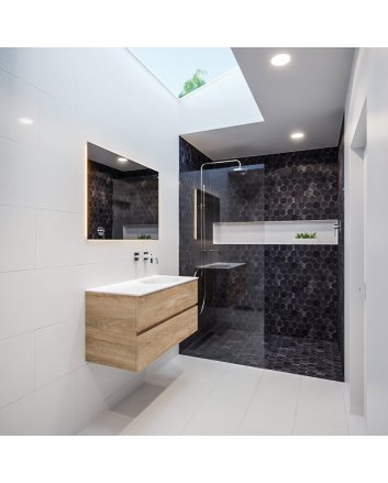 Mondiaz Vica 100 badmeubel washed oak 2 lades Moon rechts geen kraangat
