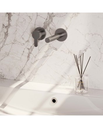 BRAUER Brushed Edition inbouw wastafelmengkraan met rechte uitloop en rozetten model D2 RVS geborsteld PVD