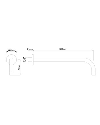 SLIM 18mm uitloop rond 30cm 1/2" geborsteld staal