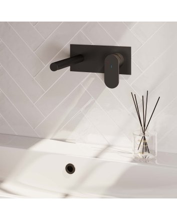 BRAUER Black Edition inbouw wastafelmengkraan met rechte uitloop en afdekplaat model C1 mat zwart