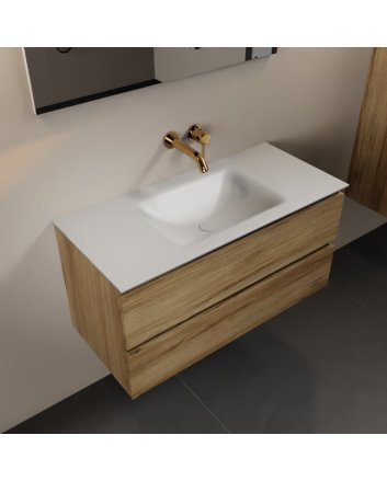 Mondiaz Aivy 100cm badmeubel Chai, wastafel Talc solid surface midden zonder kraangat
