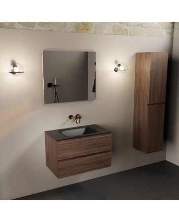 Mondiaz Aivy 80cm badmeubel Mocha, wastafel Urban solid surface midden zonder kraangat met spiegel