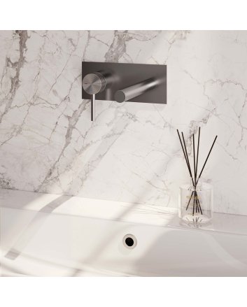 BRAUER Brushed Carving inbouw wastafelmengkraan met rechte uitloop en afdekplaat model A2 RVS geborsteld PVD