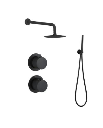 Sani DeLuxe Doucheset inbouw met box thermostaat, muurbevestiging / afwerkringen / douchekop 25 cm rond Mat Zwart